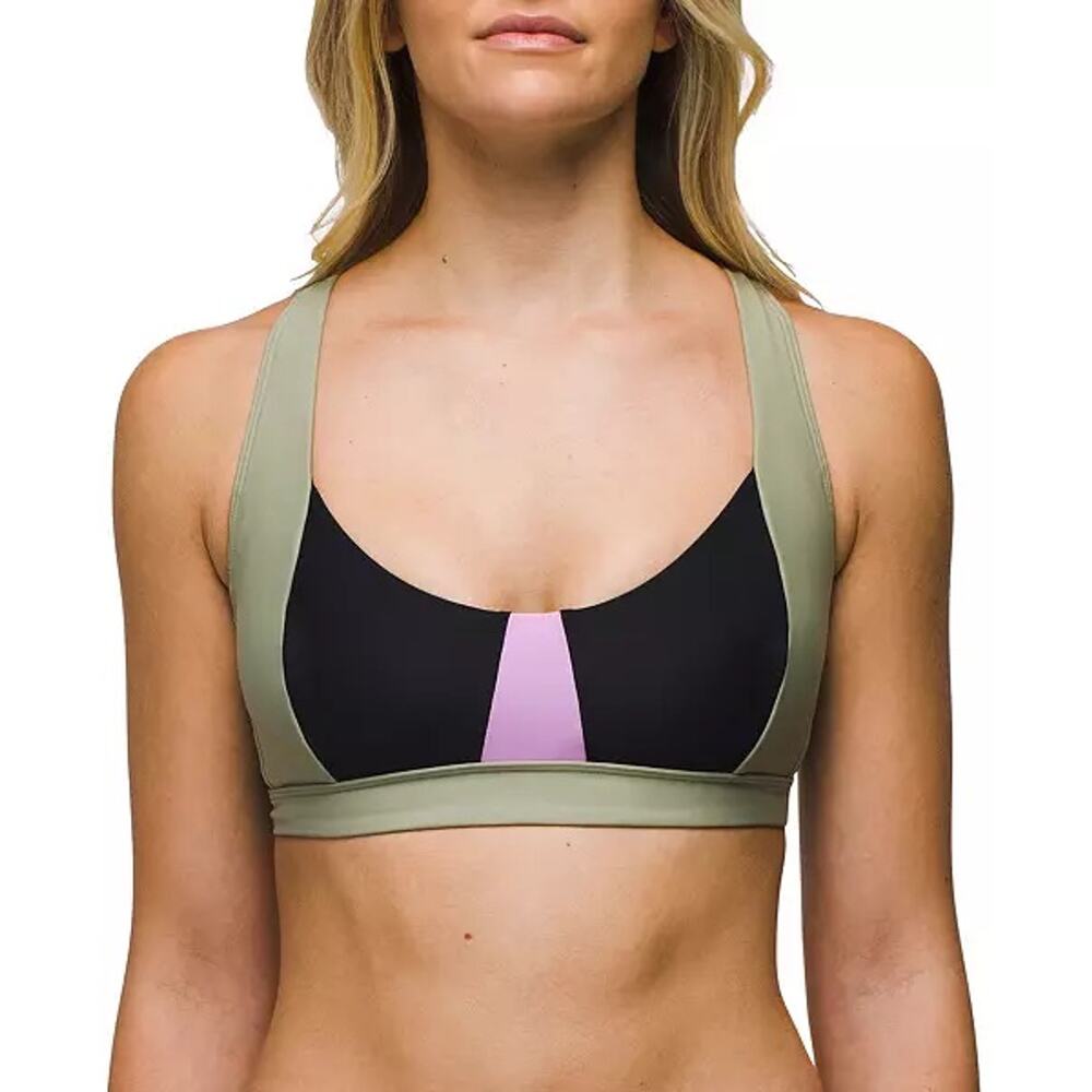 Prana Olive Black and Pink Colorblock Bikini Top